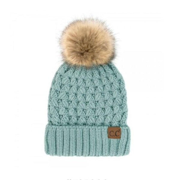 Lattice Beanie Fur Puff