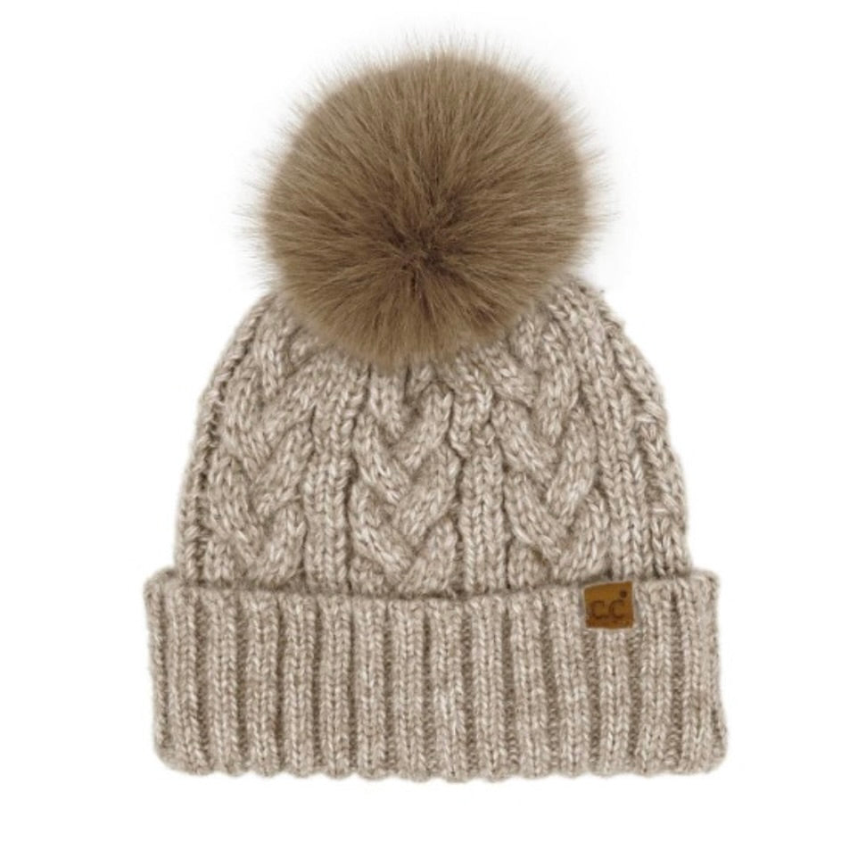 Faux Fur Cable Beanie