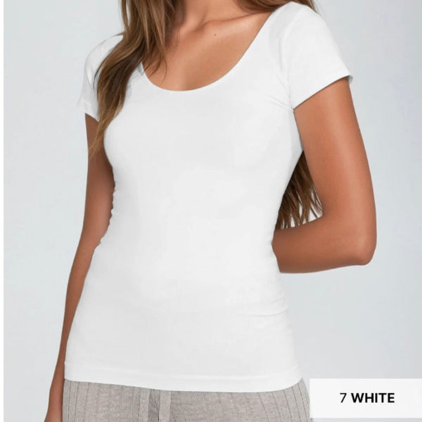 Cap Sleeve Scoop Neck Top-WHITE