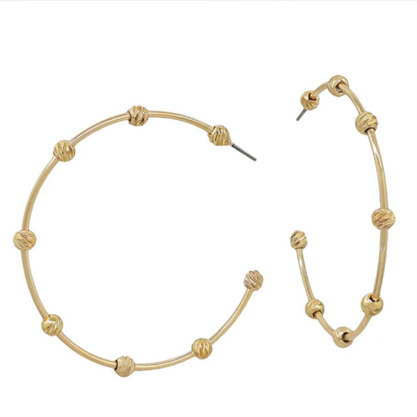 Gold Textured Ball Earring 2"