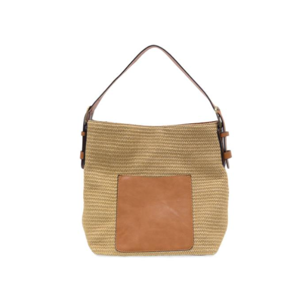Natural Straw Top Zip Hobo