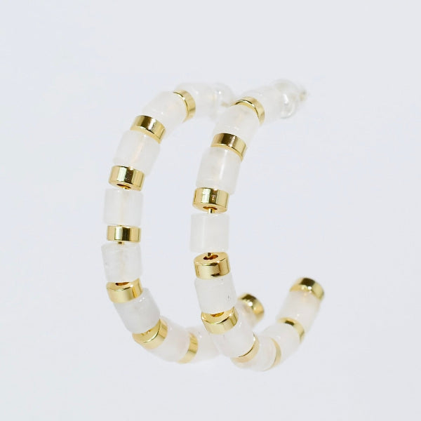 Luxe Hoop Cube Stone Bead Hoop Earrings