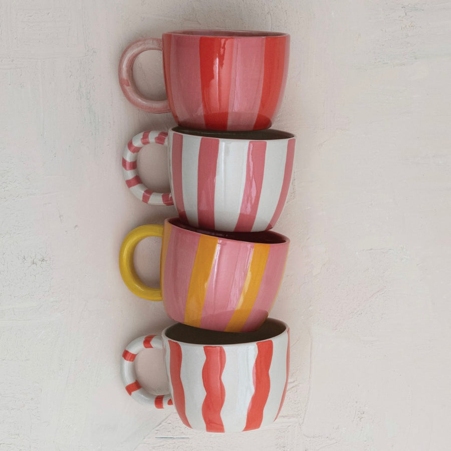 10 oz. Hand-Painted Stoneware Striped Mug, 4 Styles