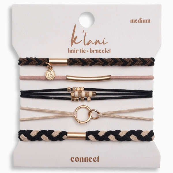 "Connect" Black & Cream with Gold Accent Hair Tie Bracelets