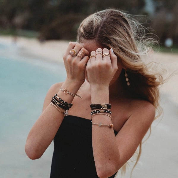 "Connect" Black & Cream with Gold Accent Hair Tie Bracelets