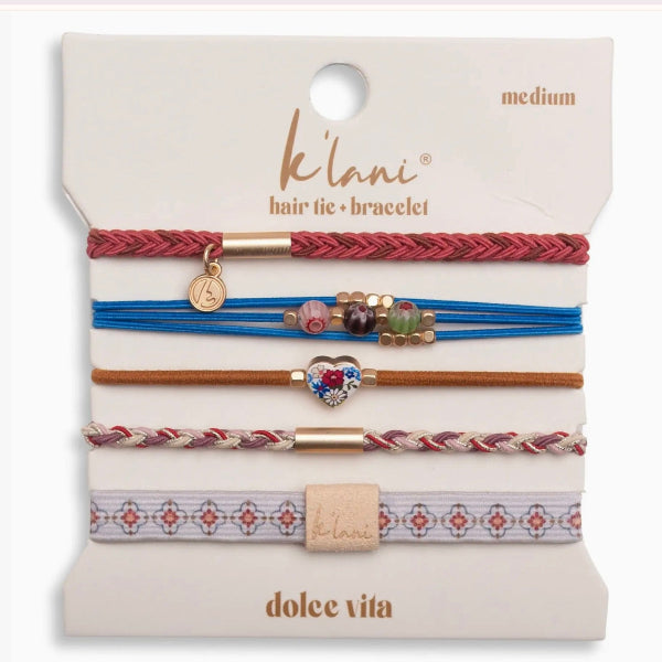 "Dolce Vita" Floral Glass Beads with Gold Accents Hair Tie Bracelets