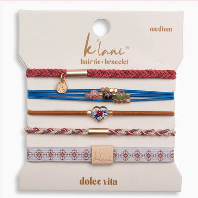"Dolce Vita" Floral Glass Beads with Gold Accents Hair Tie Bracelets