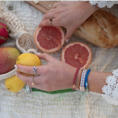 "Dolce Vita" Floral Glass Beads with Gold Accents Hair Tie Bracelets