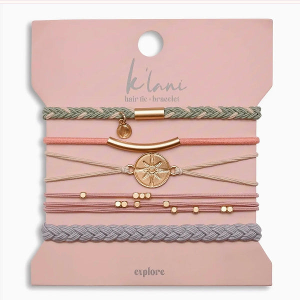 "Explore" Gold Compass Charm Hair Tie Bracelets