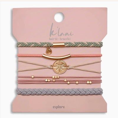 "Explore" Gold Compass Charm Hair Tie Bracelets