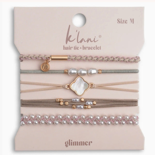"Glimmer" Soft Pinks with Pearl & Gold Accent Hair Tie Bracelets
