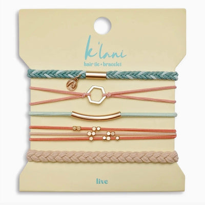 "Live" Teal & Coral with Gold Accent Hair Tie Bracelets