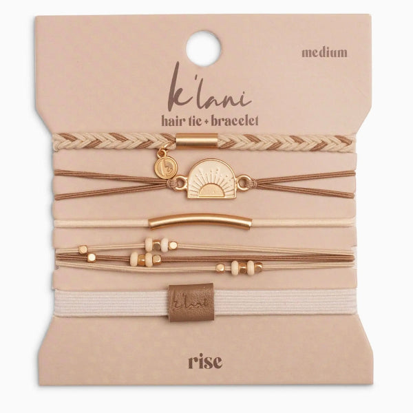 "Rise" Cream and Tan with Gold & Sun Accents Hair Tie Bracelets