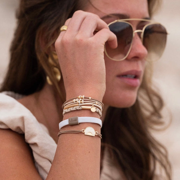"Rise" Cream and Tan with Gold & Sun Accents Hair Tie Bracelets