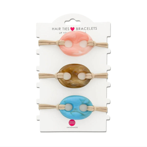 Hair Tie Bracelet-BEIGE ELASTIC PINK/BLUE