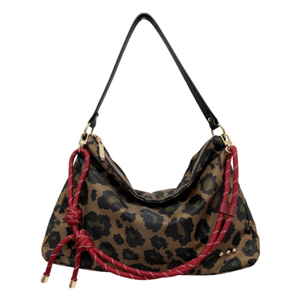 Nikki Nylon Slouchy Shoulder Bag-LEOPARD