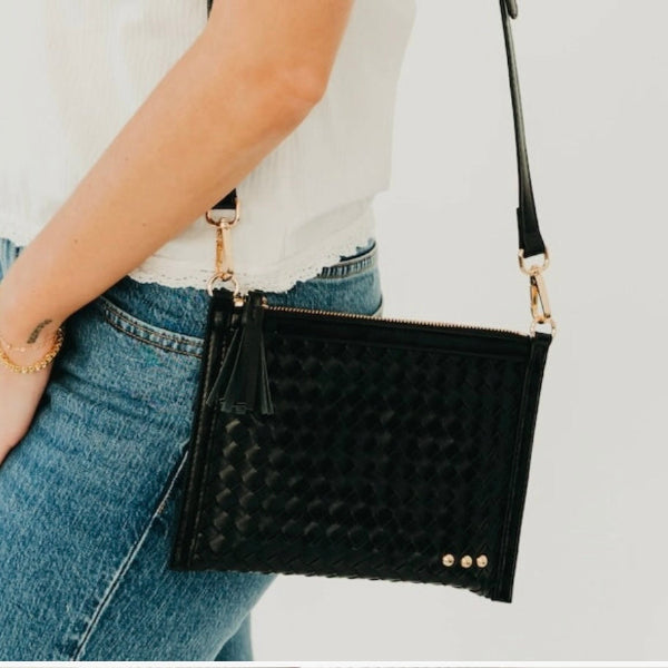 Veda Woven Crossbody/Clutch-BLACK