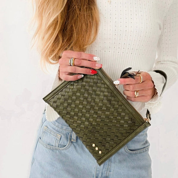 Veda Woven Crossbody/Clutch-OLIVE