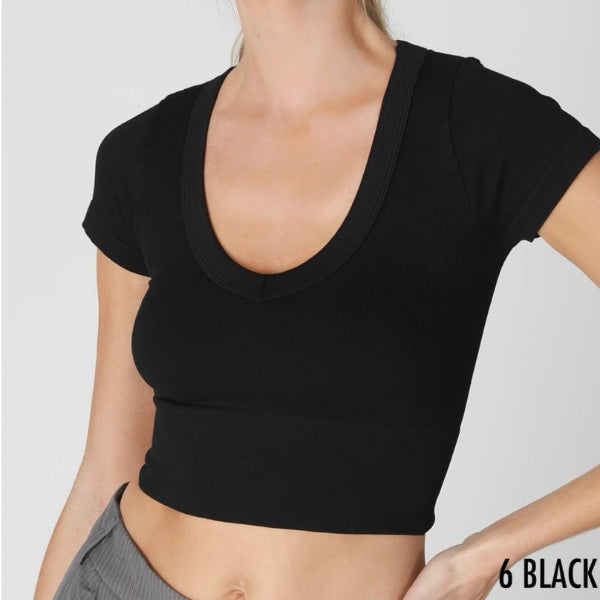 NB-V Neck Crop Tee-BLACK
