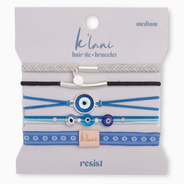"Resist" Blue Evil Eye Hair Tie Bracelets