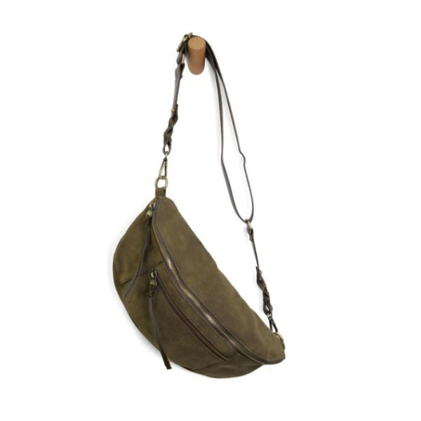 Nina Faux Suede Sling Bag-OLIVE