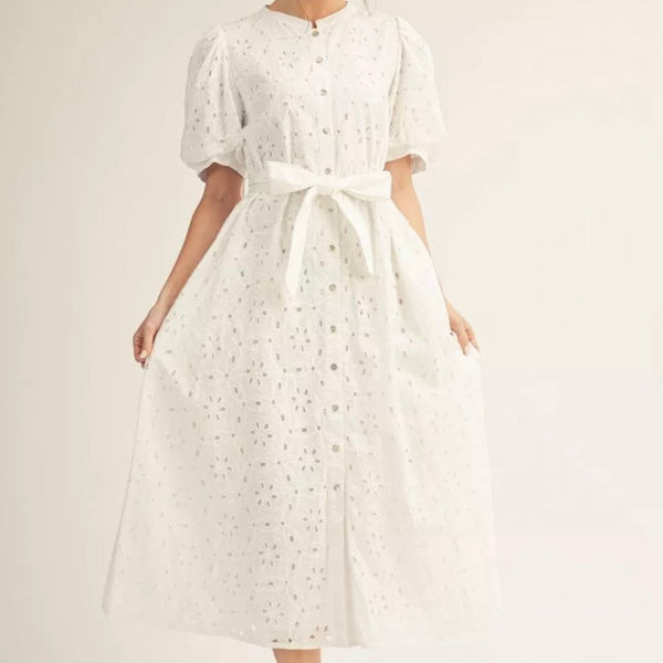 Charmed Eyelet Midi Dress