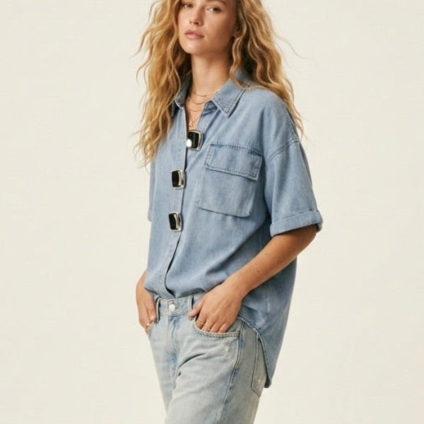 Blue Skies Button Top