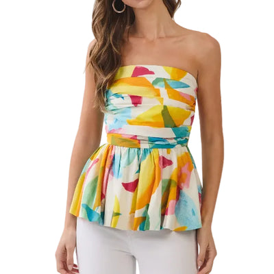 Abstract Strapless Peplum Top