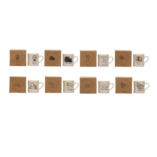 Stoneware Mug w/ Gift Box, Animal & Saying