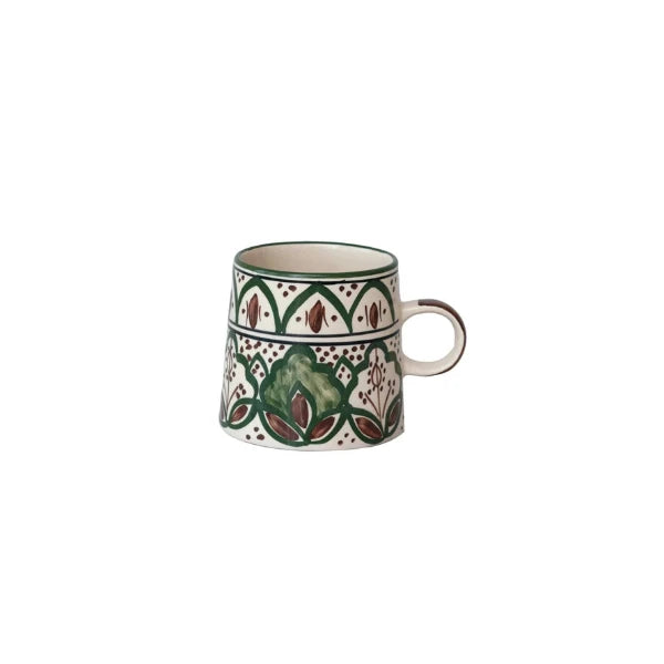 Hand-Painted Stoneware Mug w/ Design, Cream Color, Brown & Green