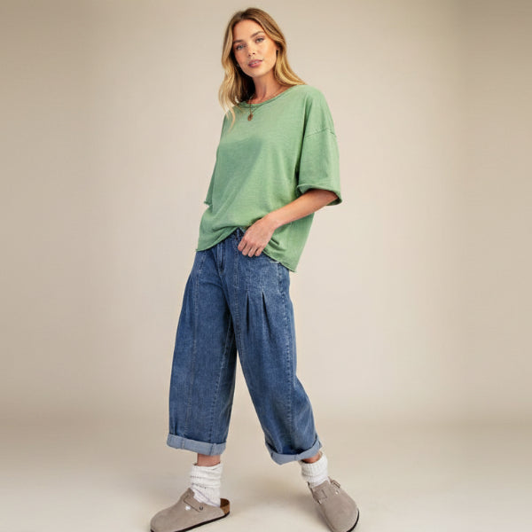 Pleated Cropped Jean