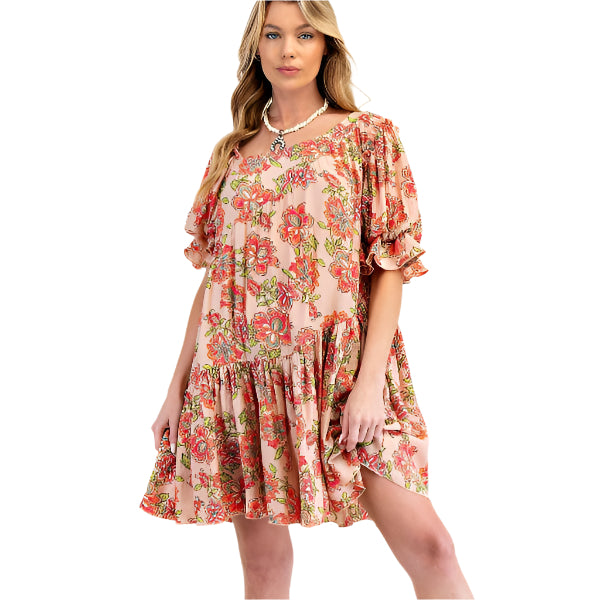 Printed Peach Blossom Dress