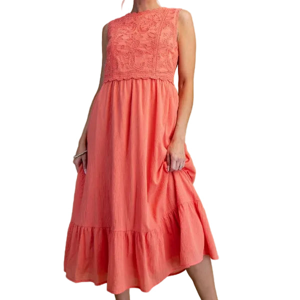 Coral Petals Midi Dress