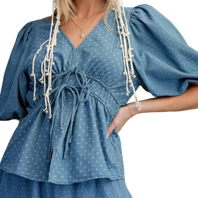 Polka Dot Tie Front Top