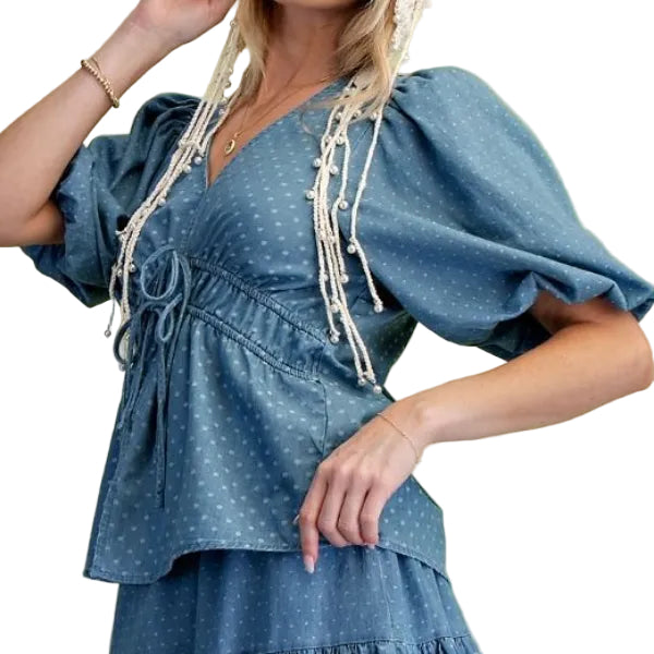 Polka Dot Tie Front Top