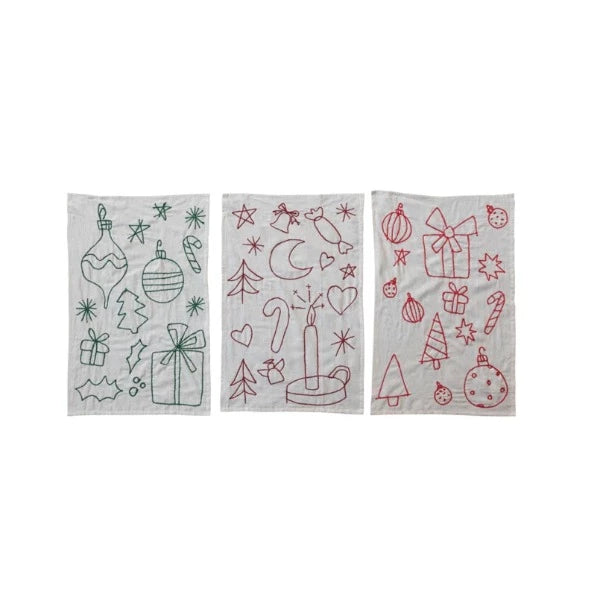 Holiday Icon Embroidered Tea Towel