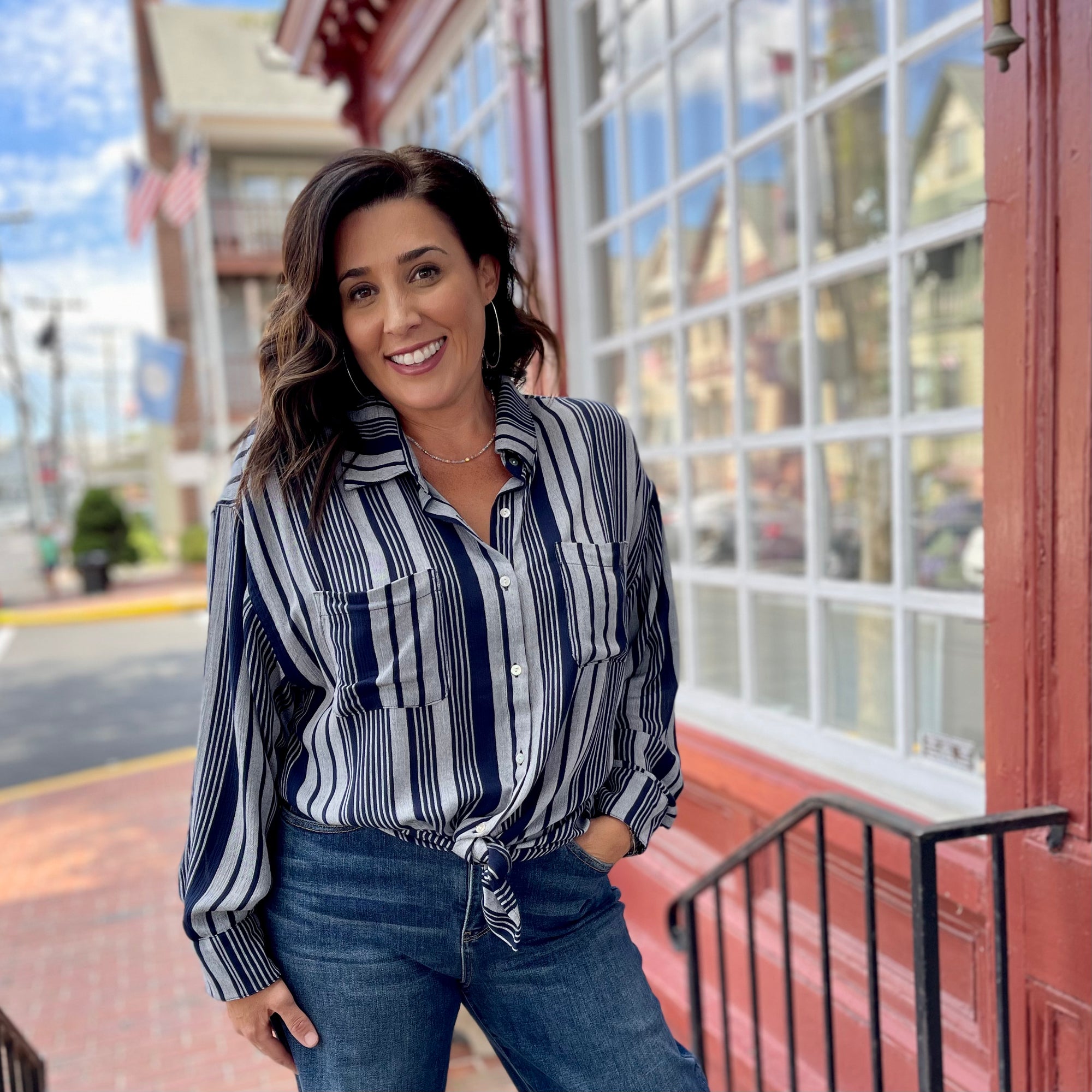 Lalo Striped Button Up Top