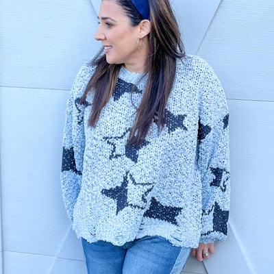 Star Pattern Popcorn Sweater