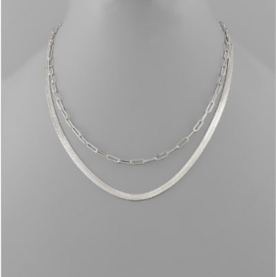 Herringbone & Open Link Layered Necklace