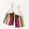 Gold White with Bright Stripes Fringe Earrings