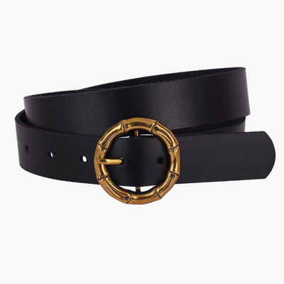 Bamboo Joint Circle Buckle Leather Belt