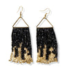 Black Gold Iridescent Fringe On Triangle Hanger Earrings