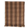 Woven Recycled Cotton Blend Plaid Throw with Fringe, Brown and Tan Color
