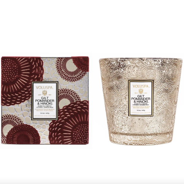 Gilt Pomander & Hinoki - Petite Pedestal Candle