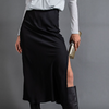 Satin Side Slit Skirt - BLACK