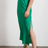 Satin Side Slit Skirt - GREEN