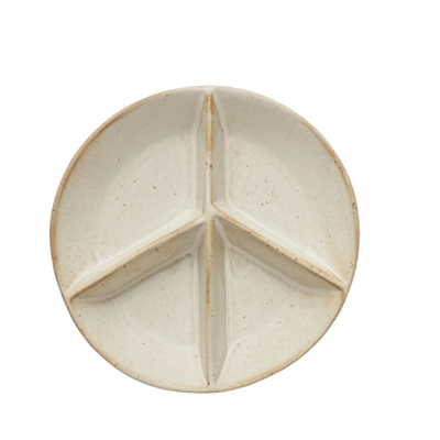 Stoneware Peace Sign Divided Dish with 4 Sections